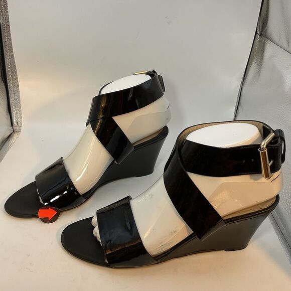 AGL LADIES SHOES 37 1/2 black patent strappy capsule heels sandals minimalist - Picture 6 of 13